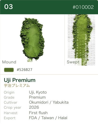 Uji Premium Okumidori & Yabukita color chart (English)