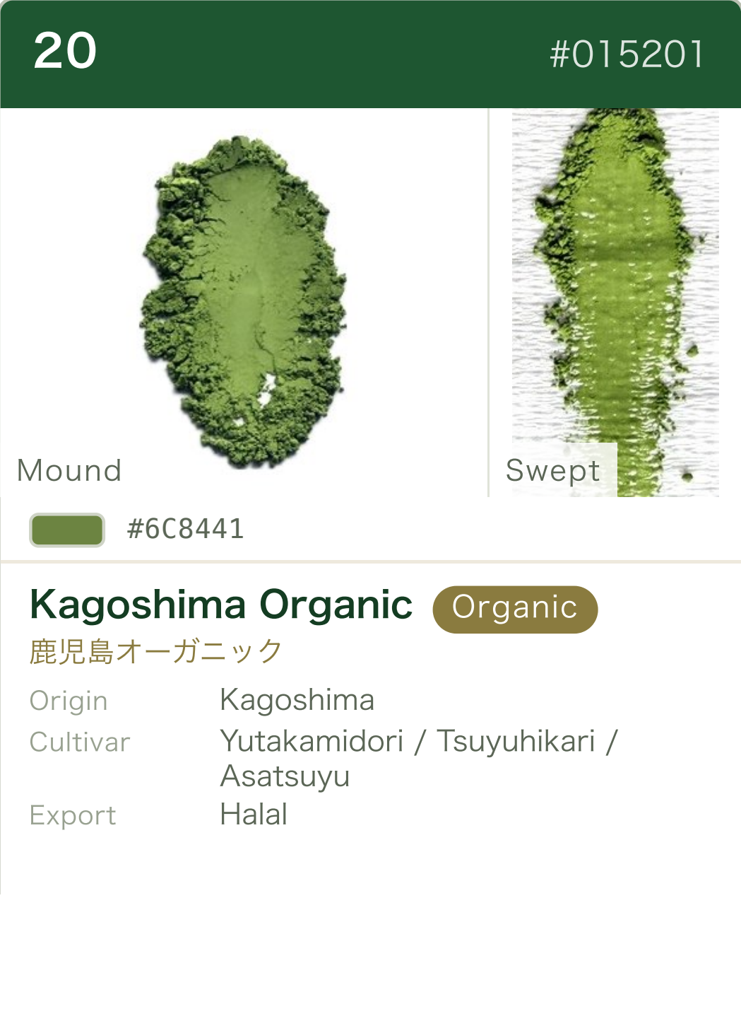 Kagoshima Organic Yutakamidori Blend color chart (English)