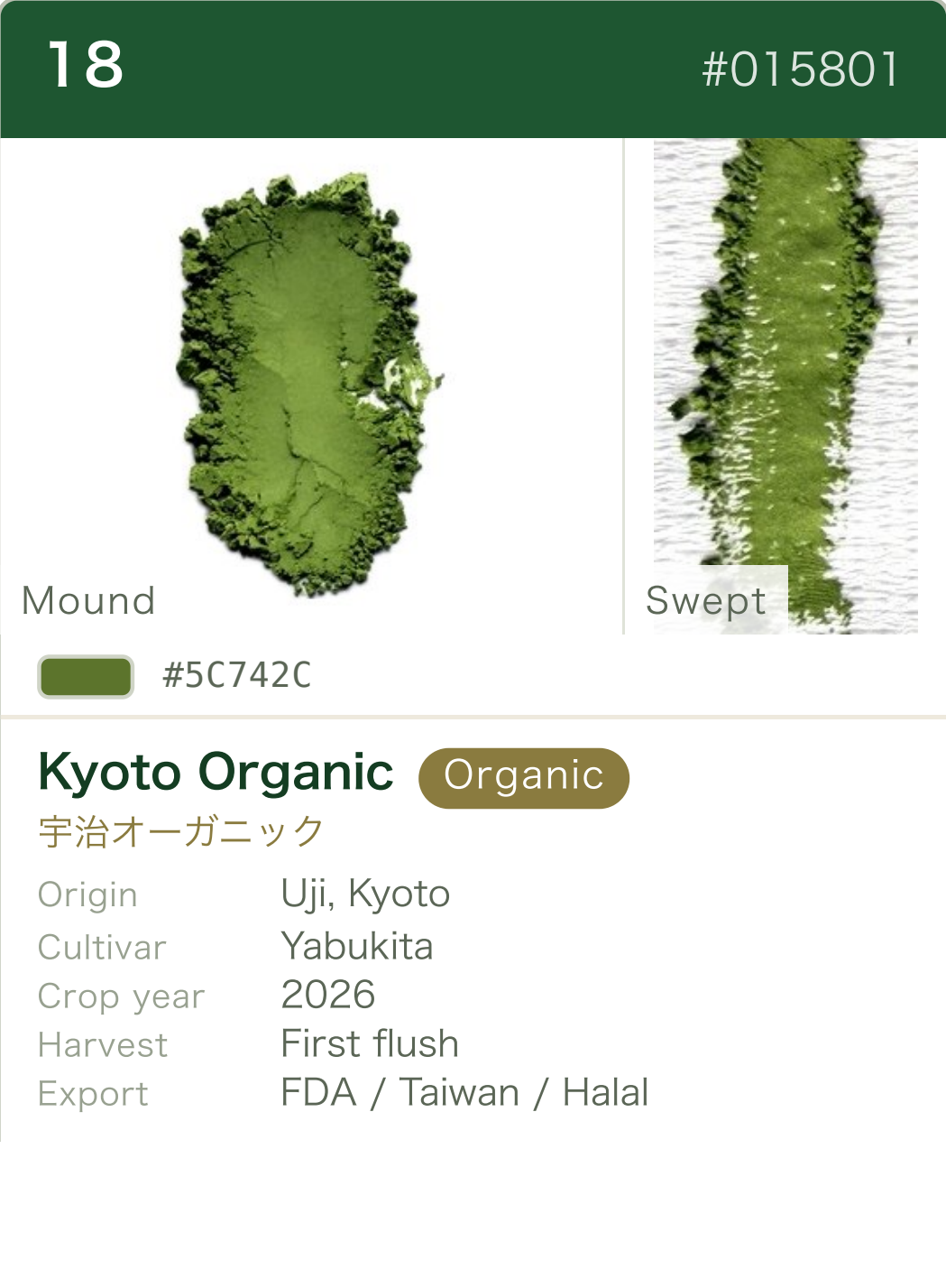 Kyoto Organic color chart (English)