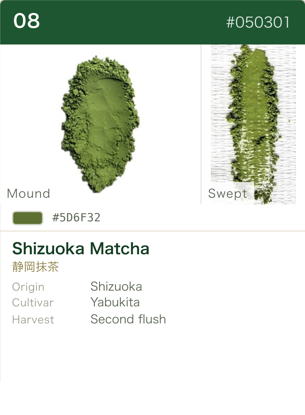 Shizuoka Matcha color chart (English)