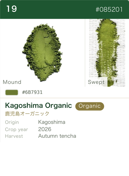 Kagoshima Organic Autumn Tencha color chart (English)